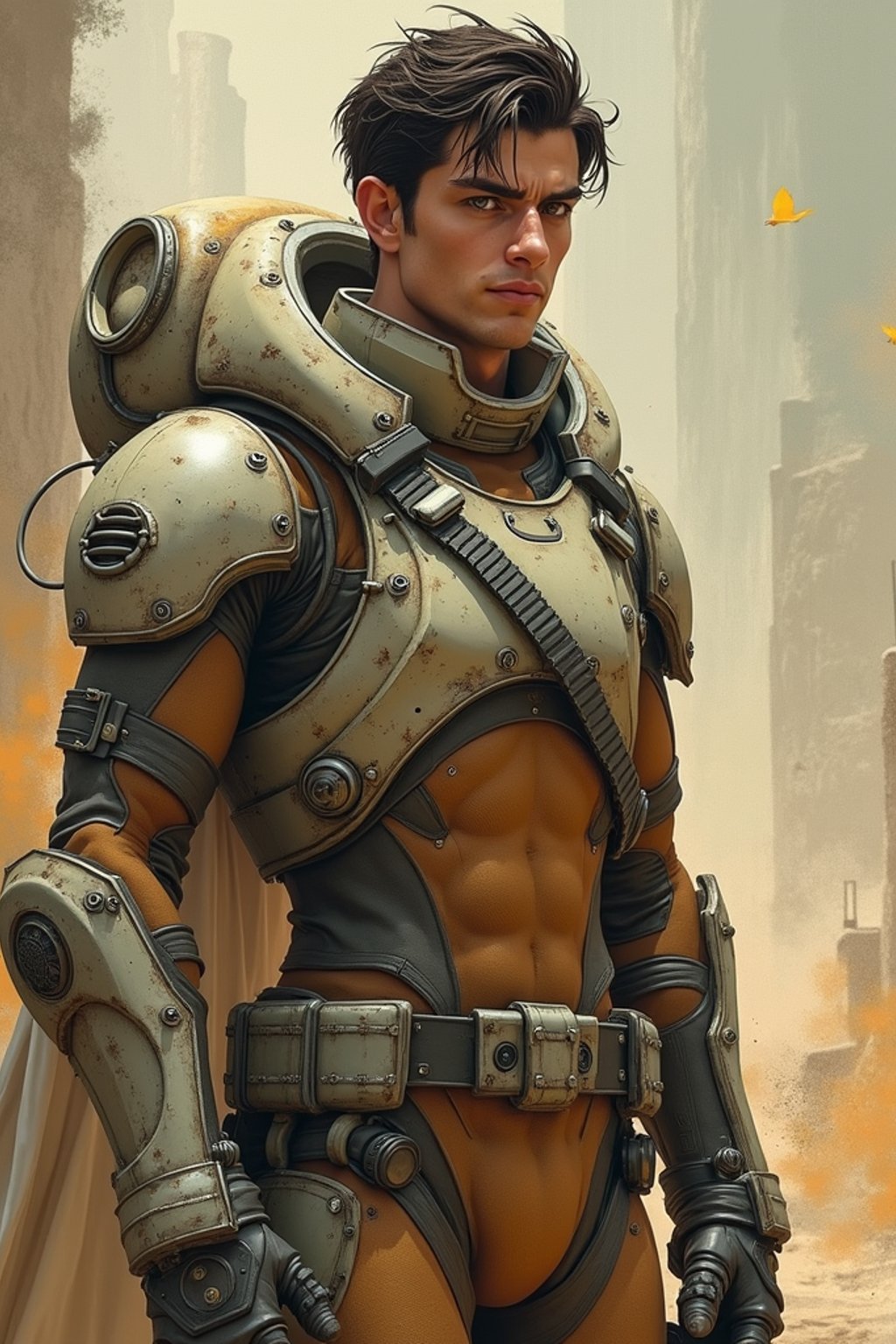 man in Overwatch, character shot, shot, concept art, intricate details, highly detailed, vintage sci - fi poster, retro future, in the style of chris foss, rodger dean, moebius, michael whelan, and gustave dore