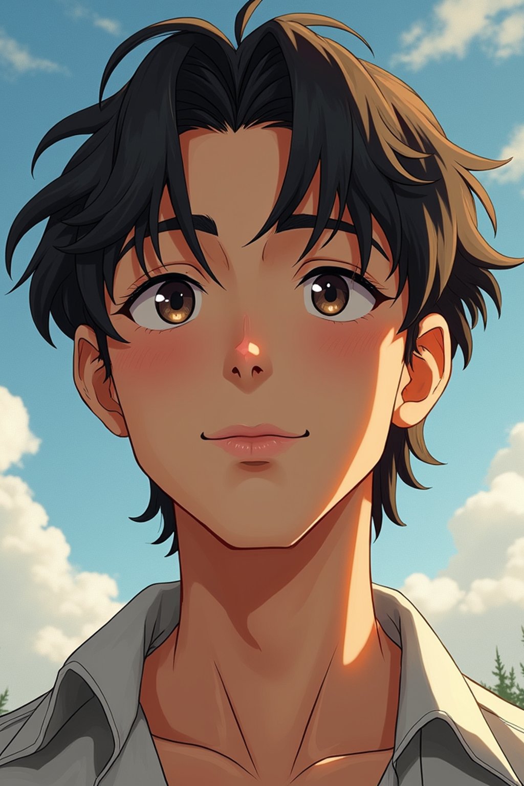 man as concept art of a Ghibli anime illustration | | anime anime anime anime anime anime, cute - fine - face, pretty face, realistic shaded perfect face, fine details in the style of Ghibli Studios. by stanley artgerm lau, wlop, rossdraws, james jean, andrei riabovitchev, marc simonetti, and sakimichan, trending on artstation