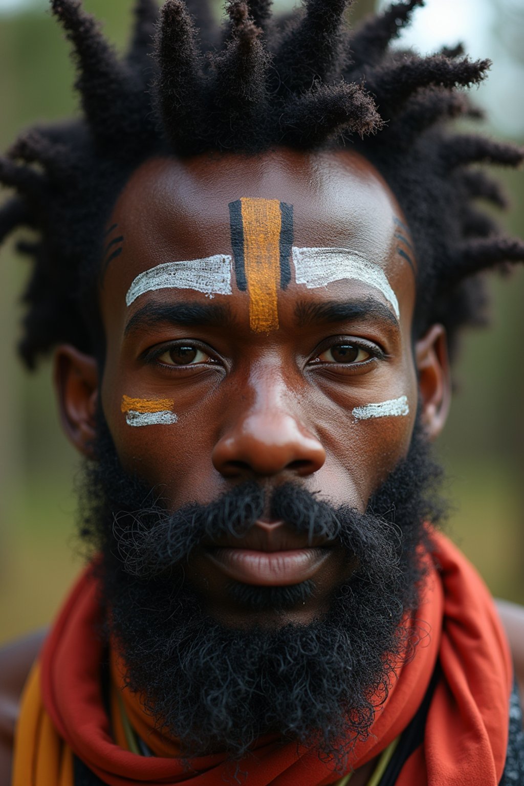 a man with  a tribal face paint design, adding an element of tribal and cultural inspiration to their festival look