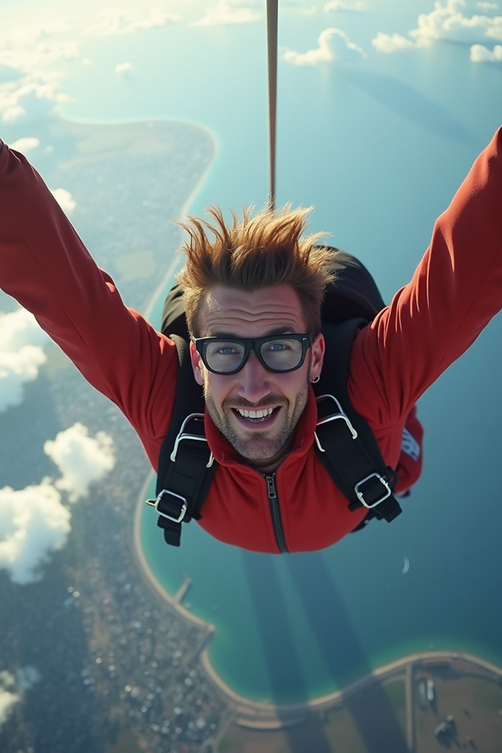 wide shot man skydiving in the air