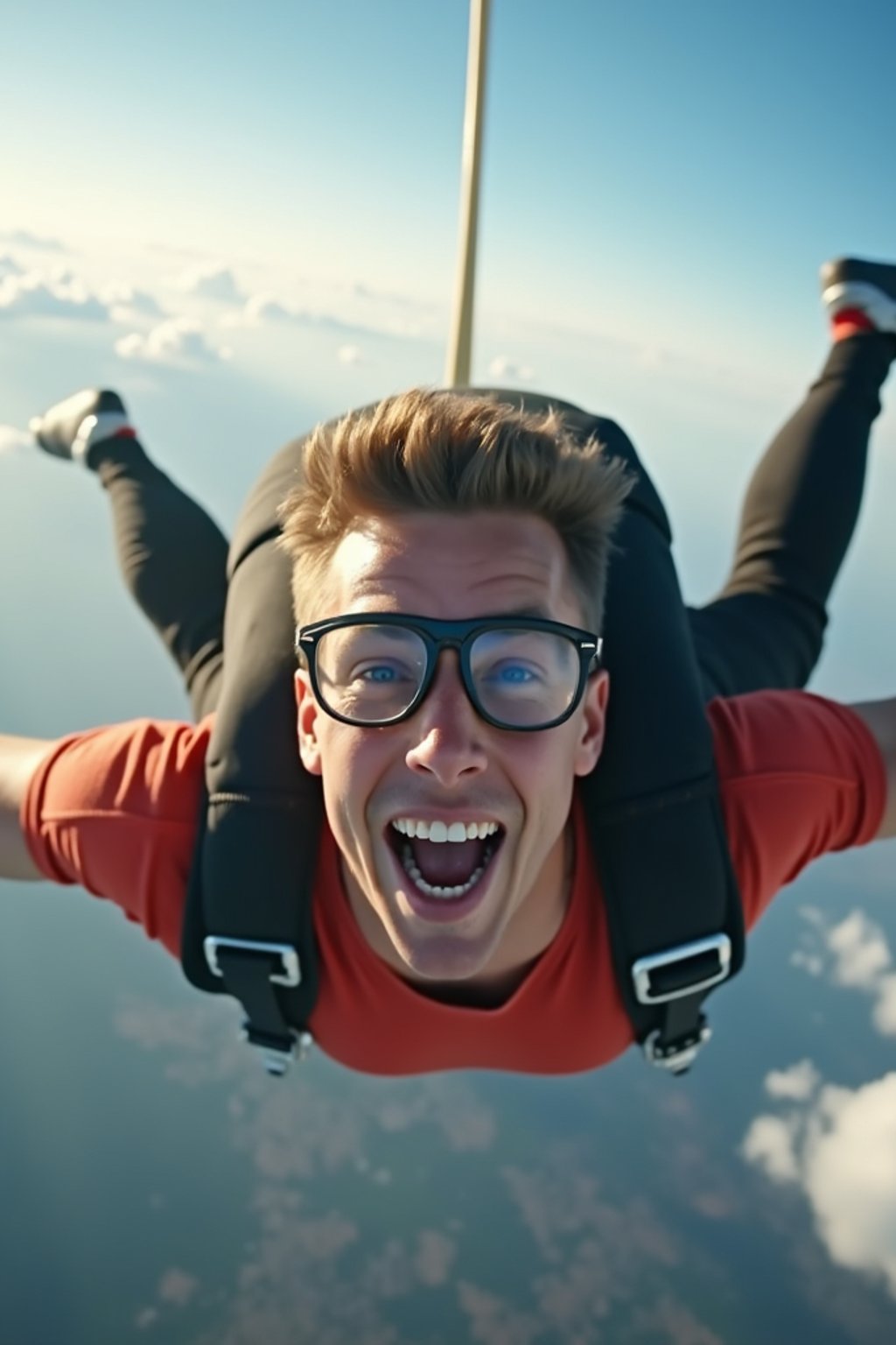 wide shot man skydiving in the air