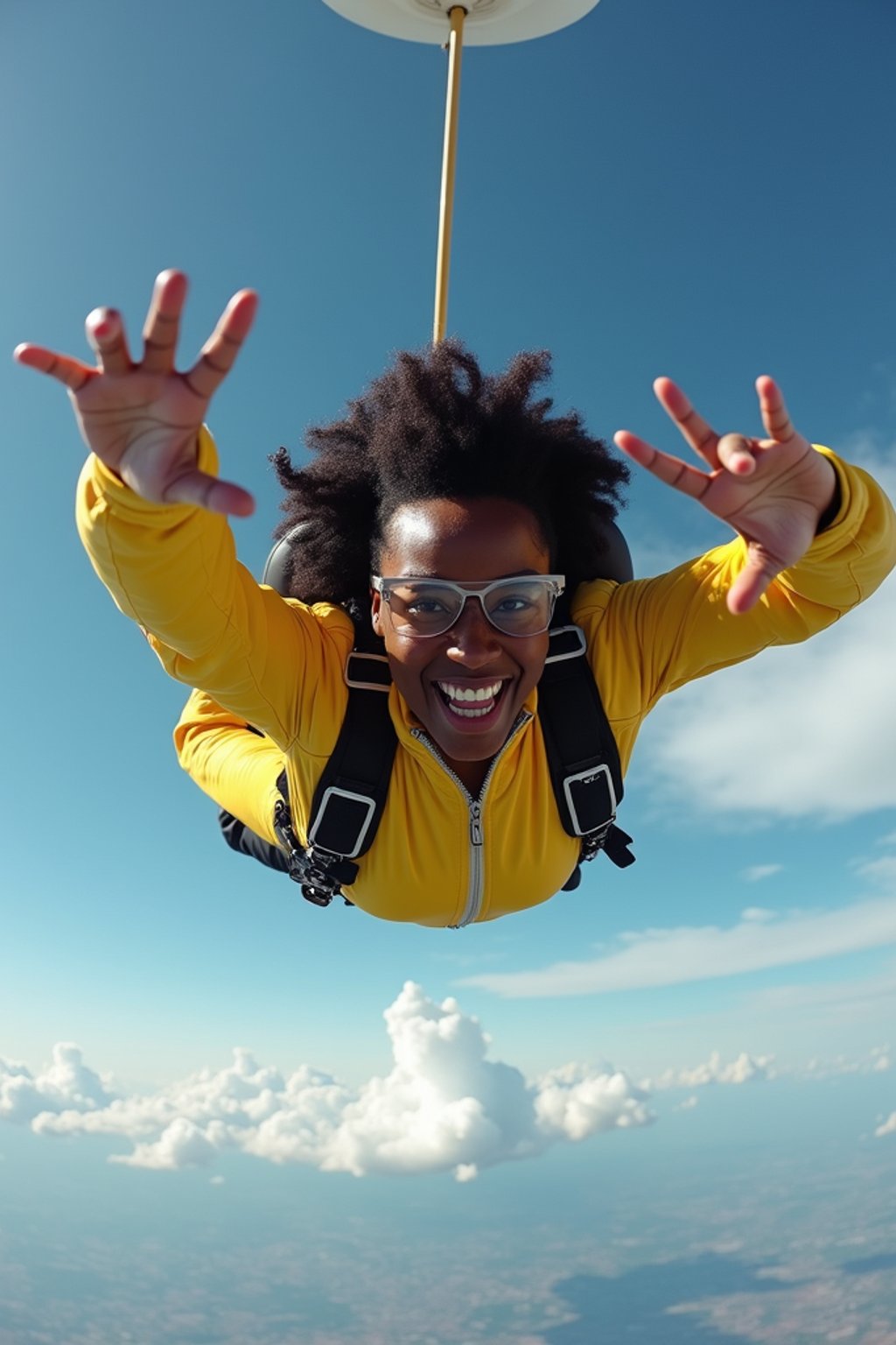 wide shot woman skydiving in the air