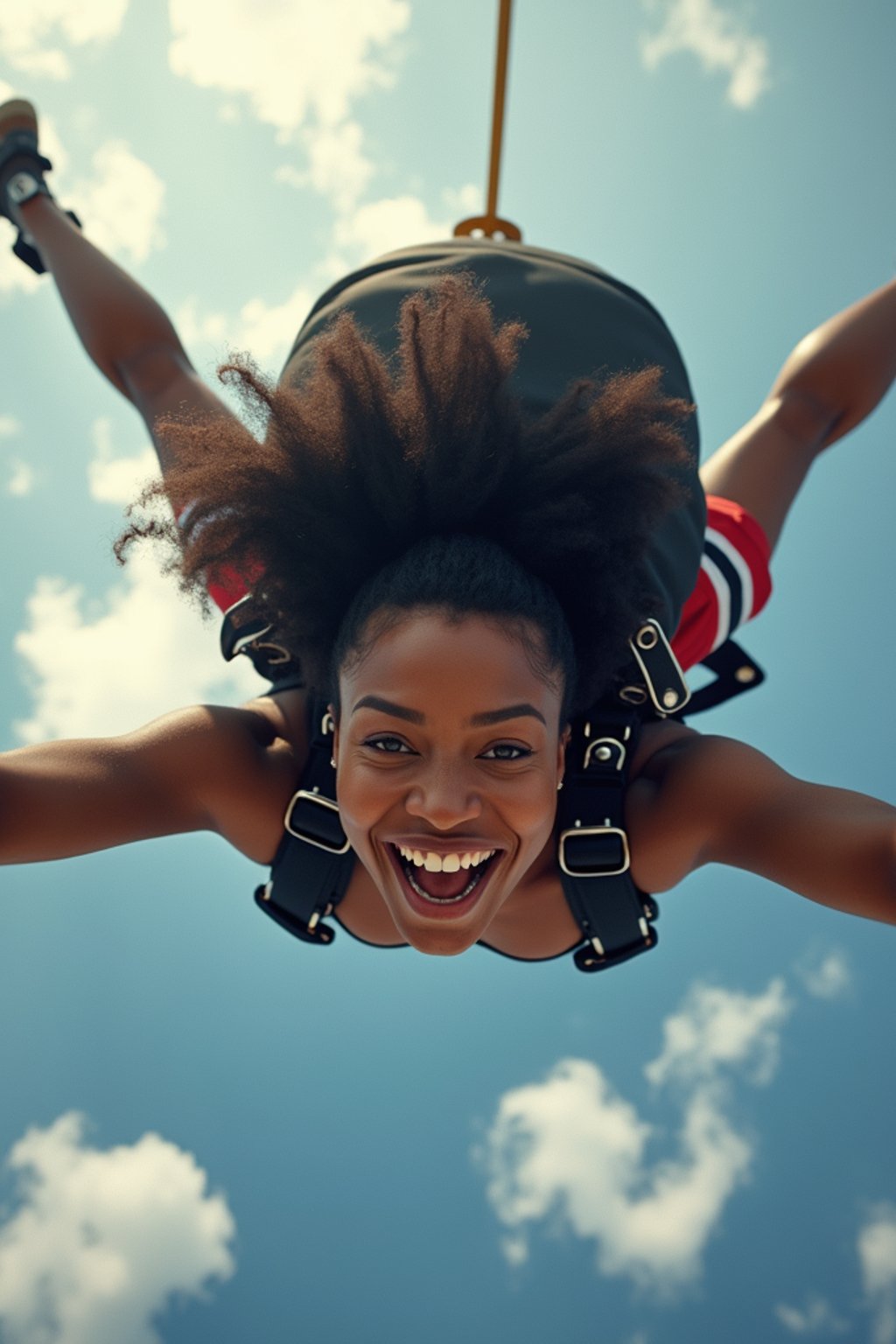 wide shot woman skydiving in the air