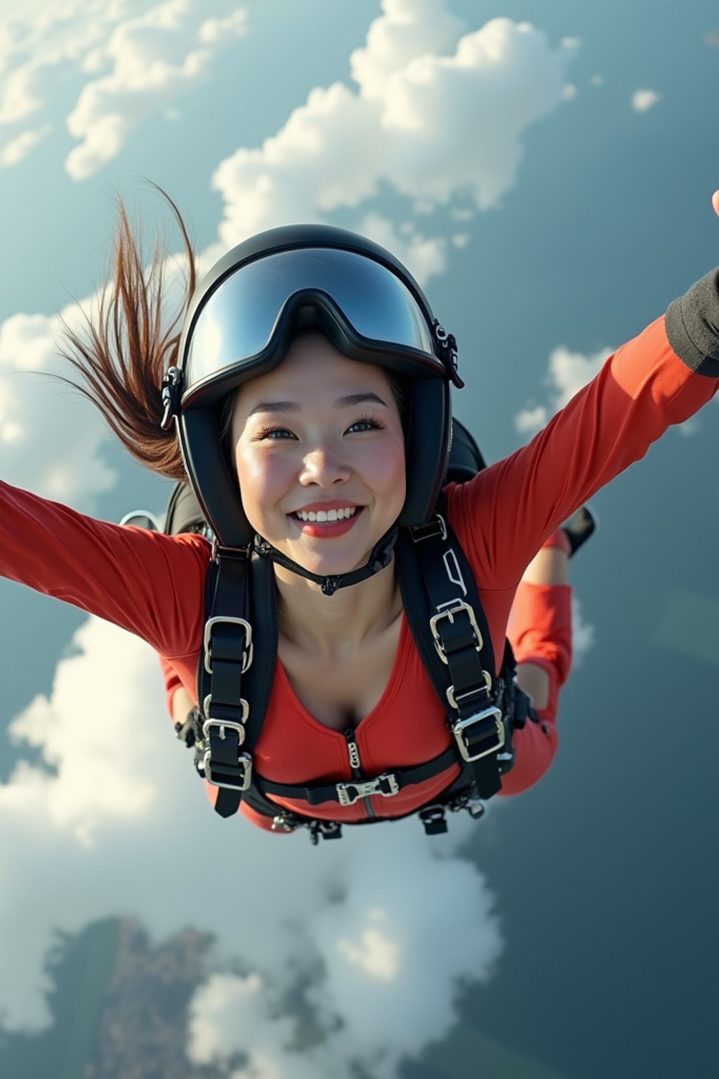 wide shot woman skydiving in the air