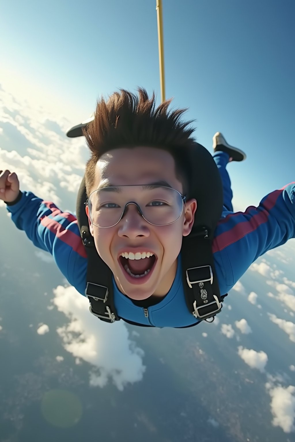 wide shot man skydiving in the air