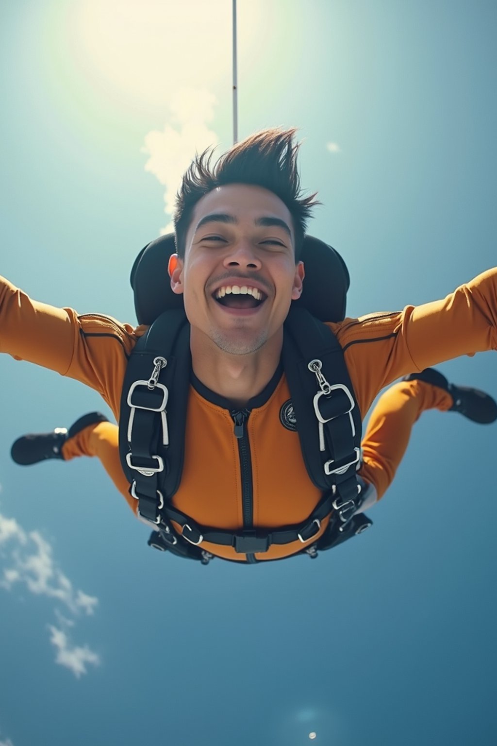 wide shot man skydiving in the air