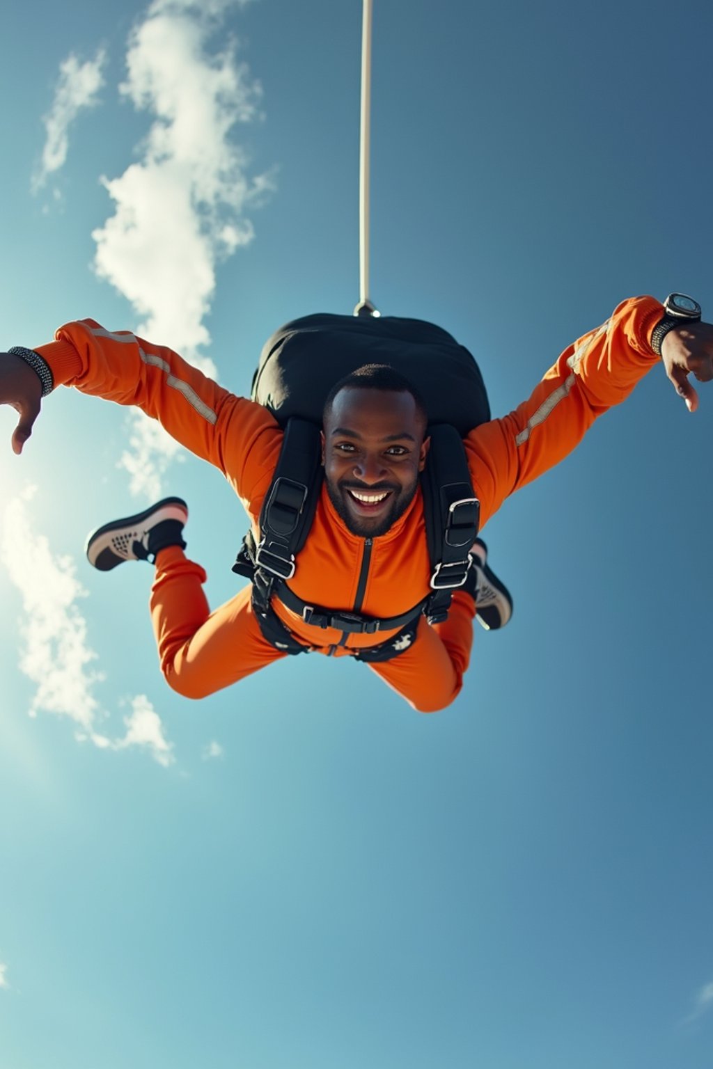 wide shot man skydiving in the air