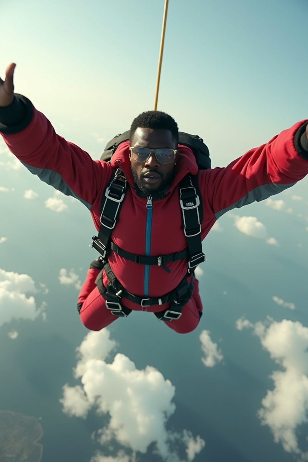 wide shot man skydiving in the air