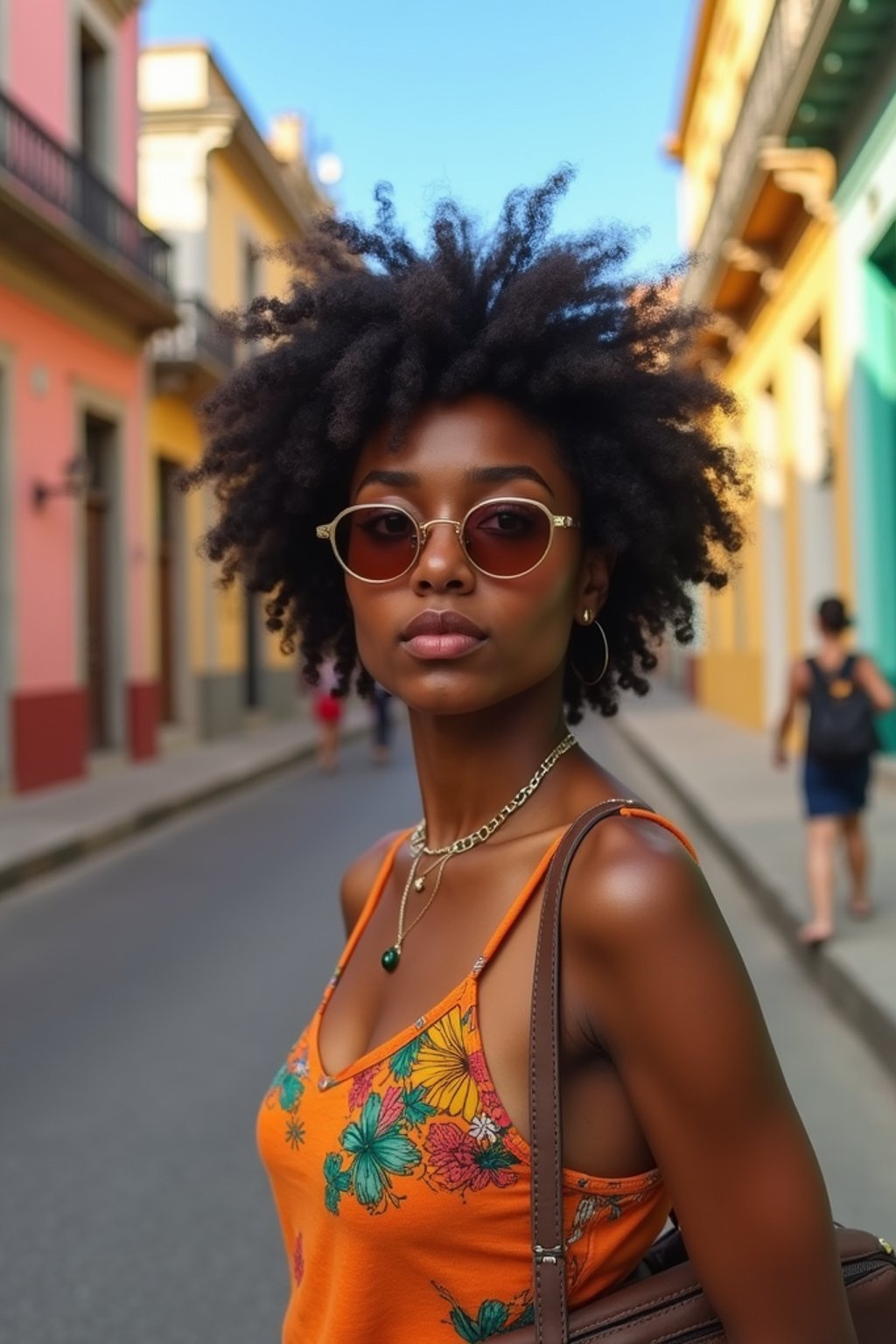 woman as digital nomad in Havana with the colorful old town in the background