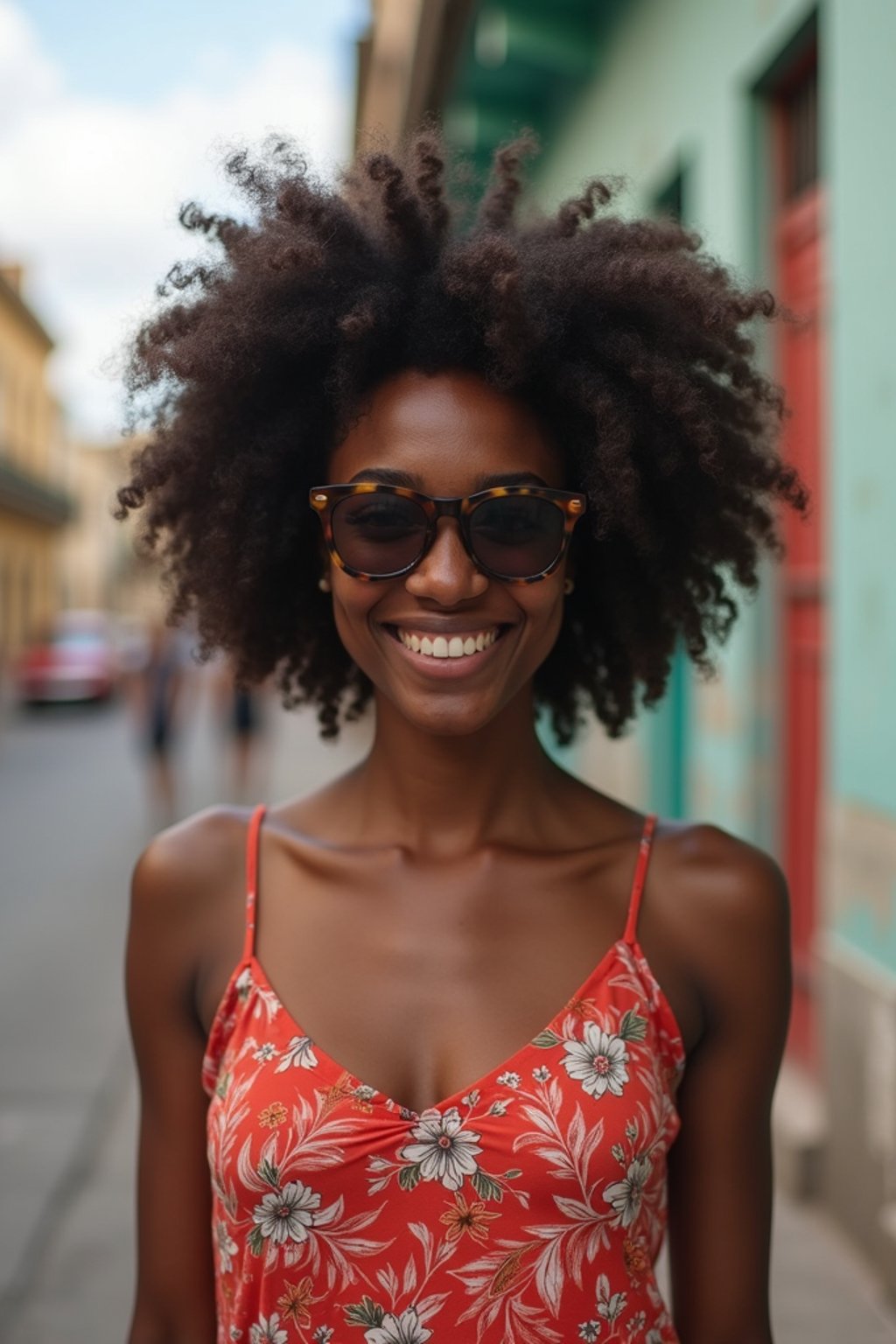 woman as digital nomad in Havana with the colorful old town in the background