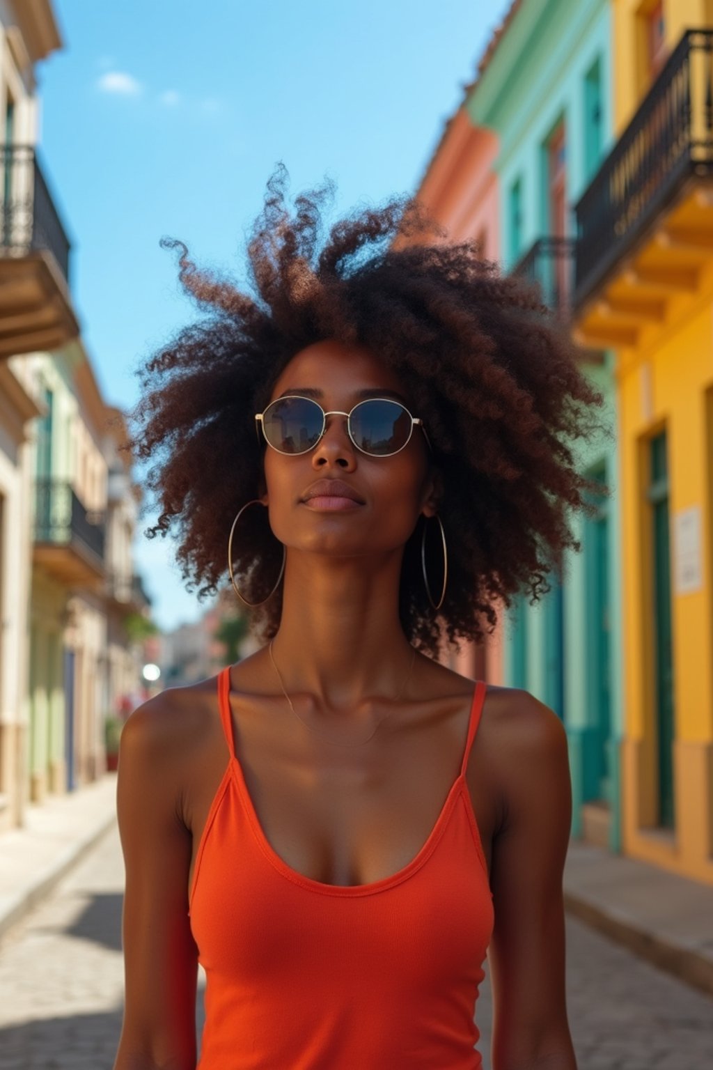 woman as digital nomad in Havana with the colorful old town in the background