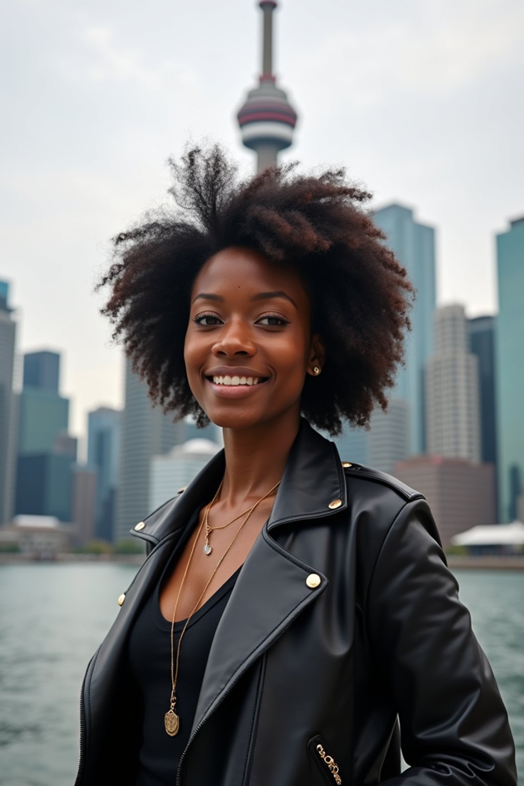 woman as digital nomad in Toronto with the CN Tower in the background