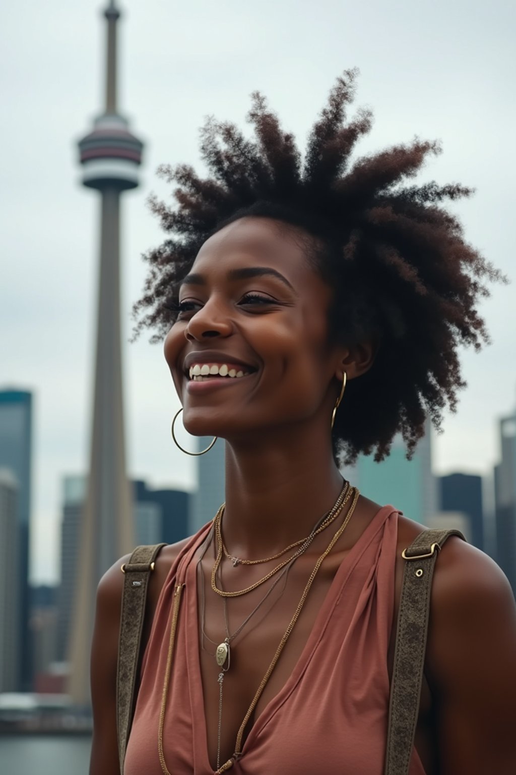 woman as digital nomad in Toronto with the CN Tower in the background