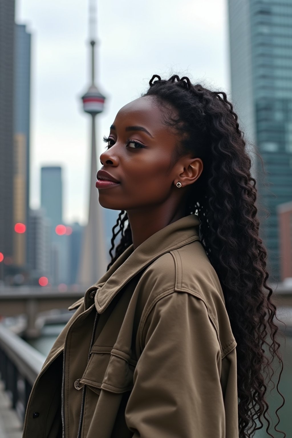 woman as digital nomad in Toronto with the CN Tower in the background