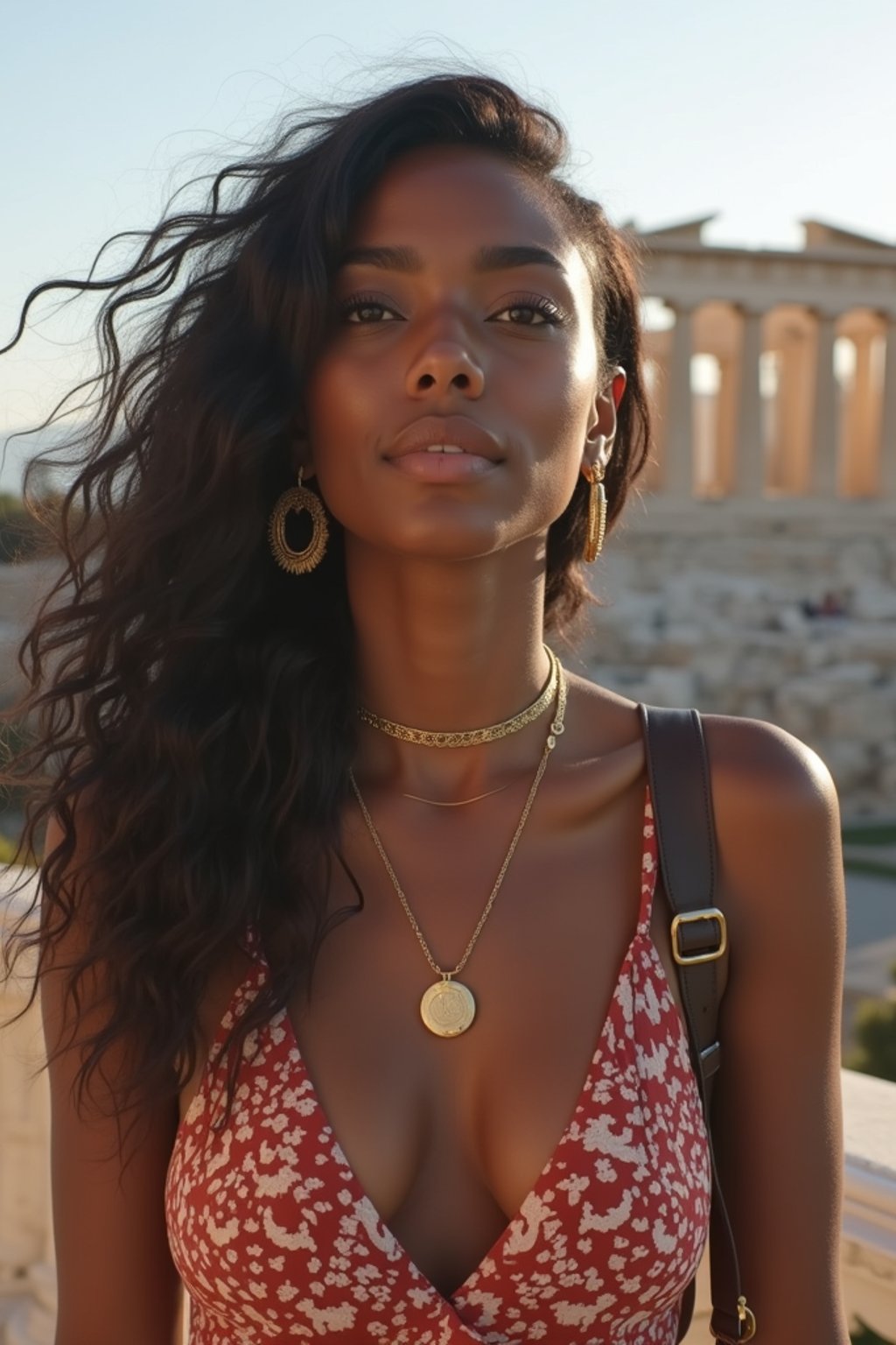 woman as digital nomad in Athens with the Acropolis in the background