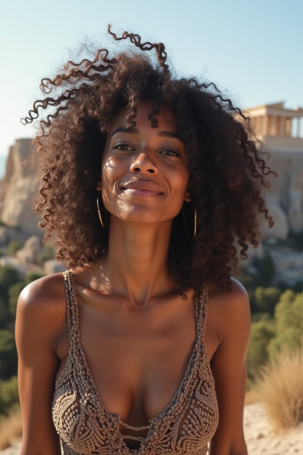 woman as digital nomad in Athens with the Acropolis in the background