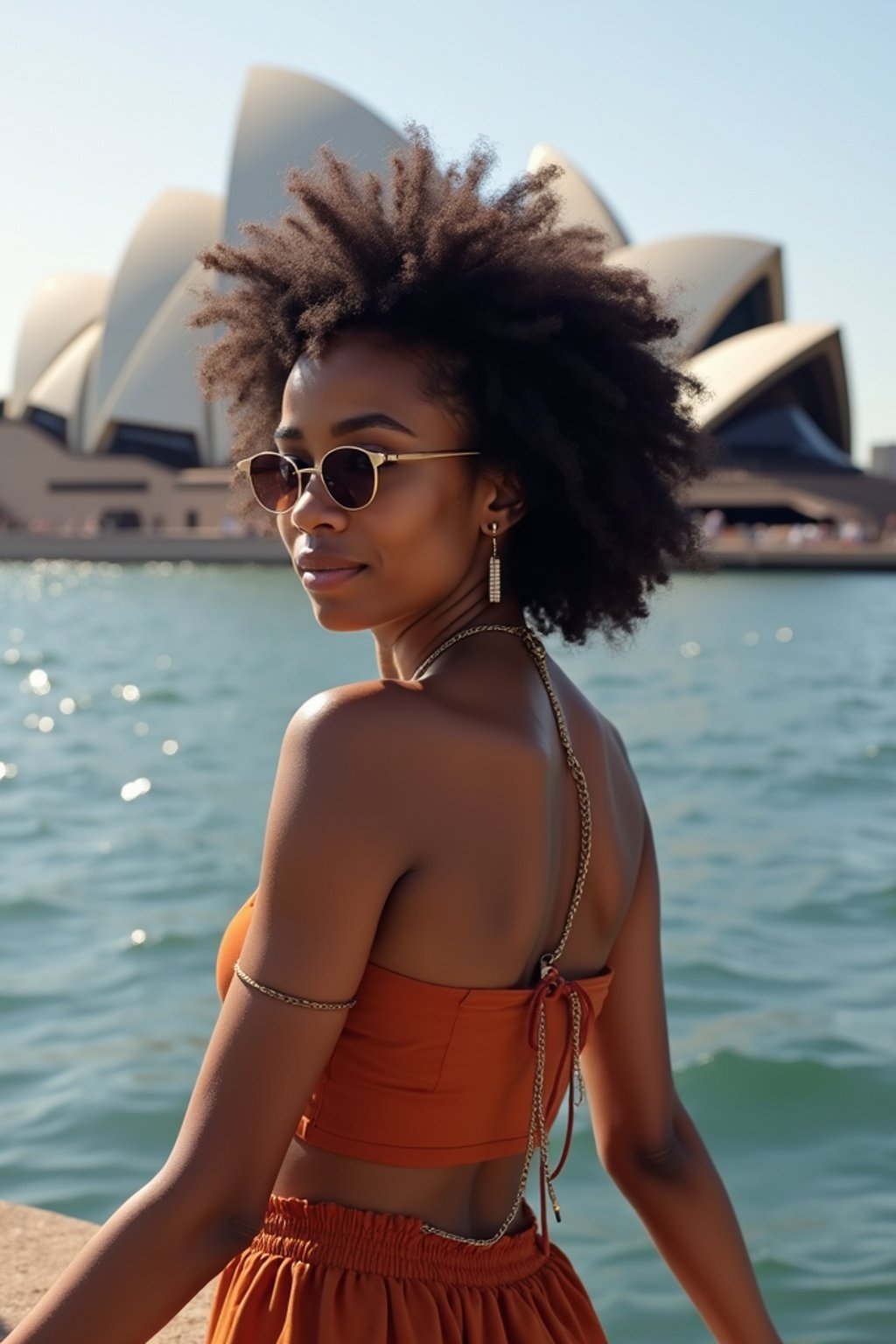 woman as digital nomad in Sydney with the Sydney Opera House in the background