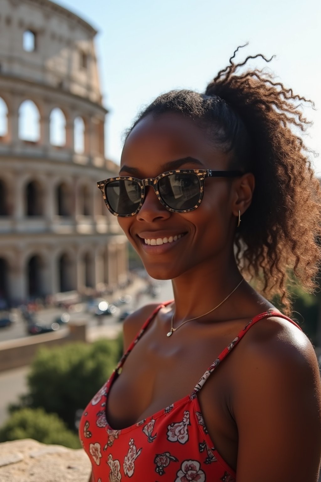 woman as digital nomad in Rome with the Colosseum in the background