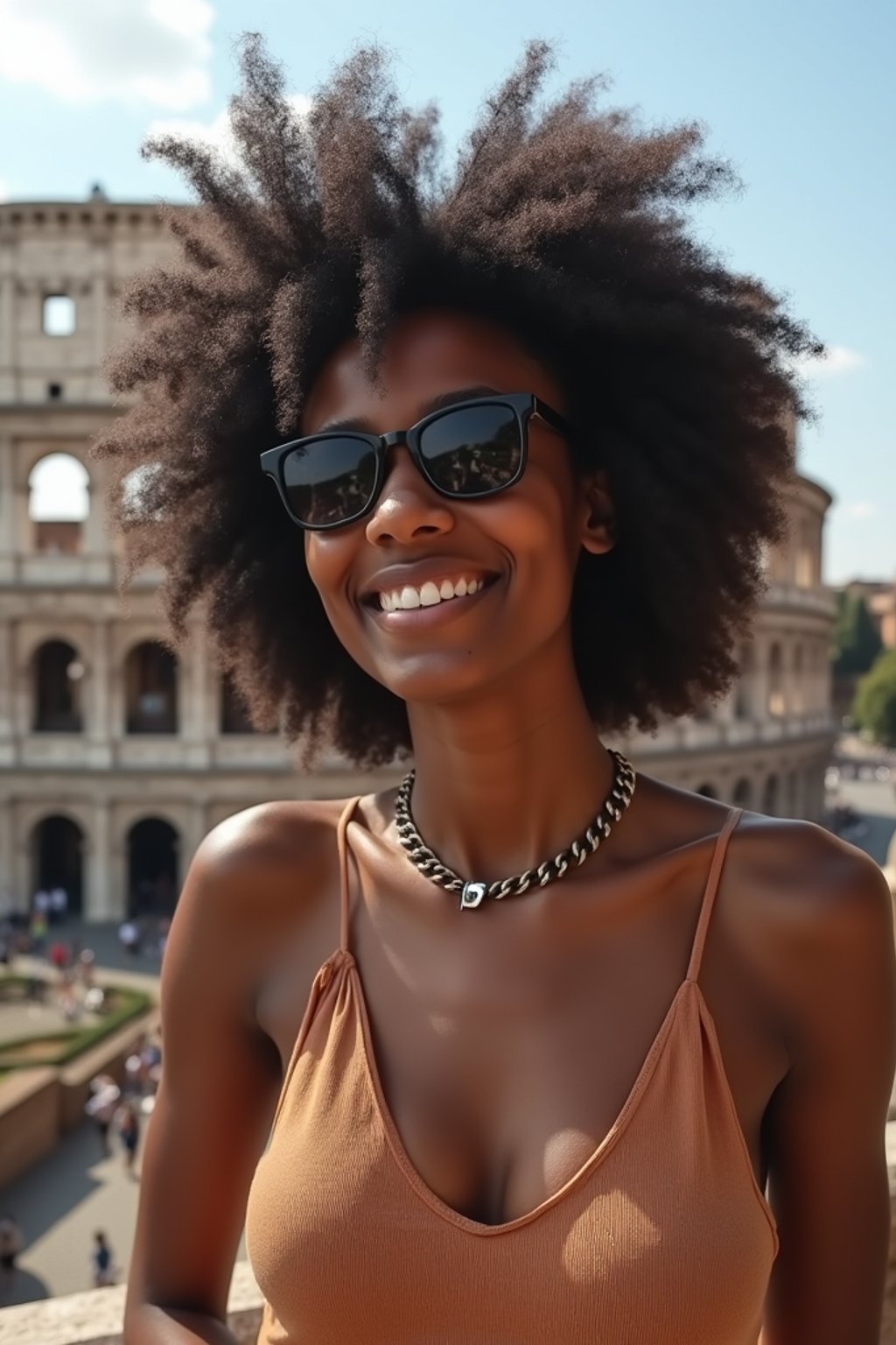 woman as digital nomad in Rome with the Colosseum in the background