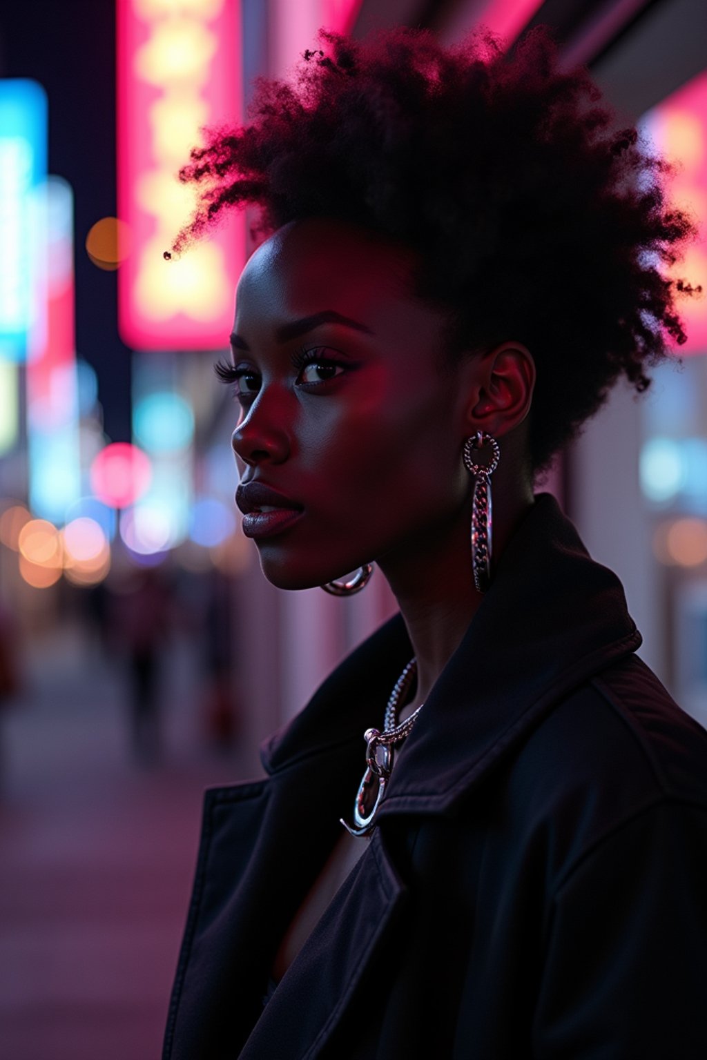 woman as digital nomad in Tokyo at night with neon lights