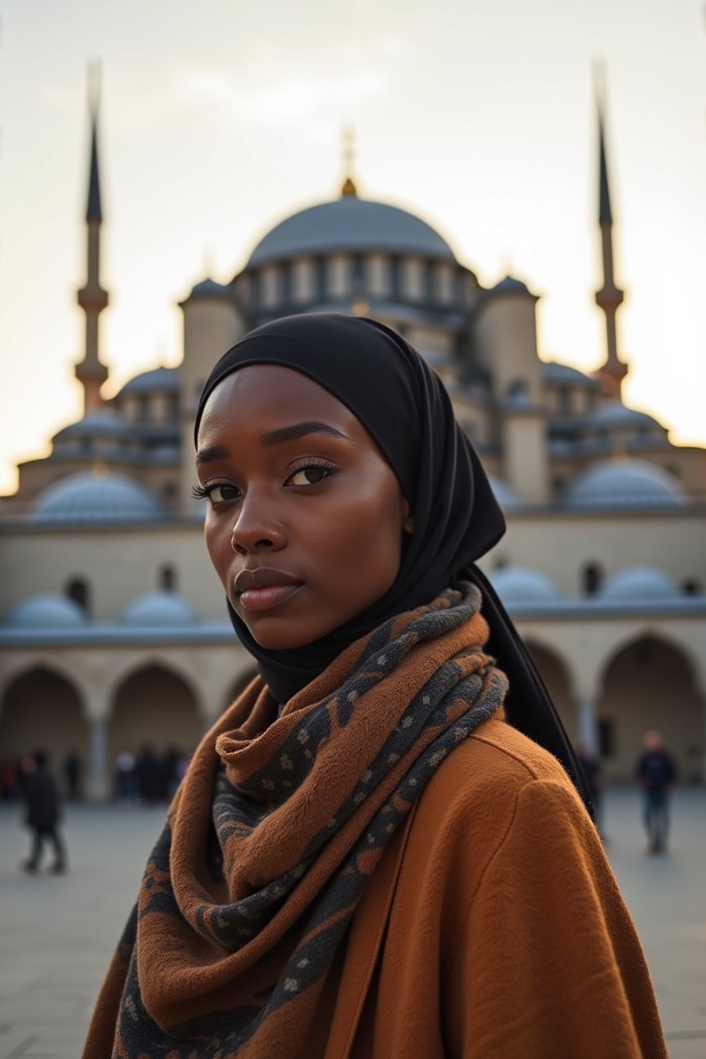 woman as digital nomad in Istanbul with The Mosque in background