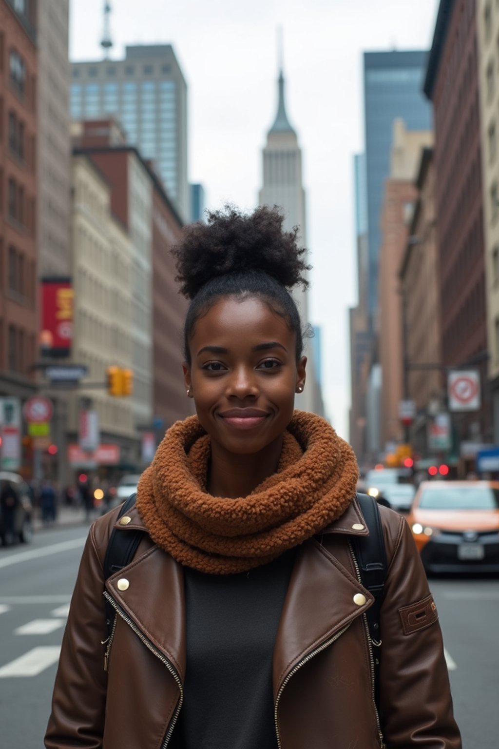 woman as digital nomad in New York City with Manhattan in background