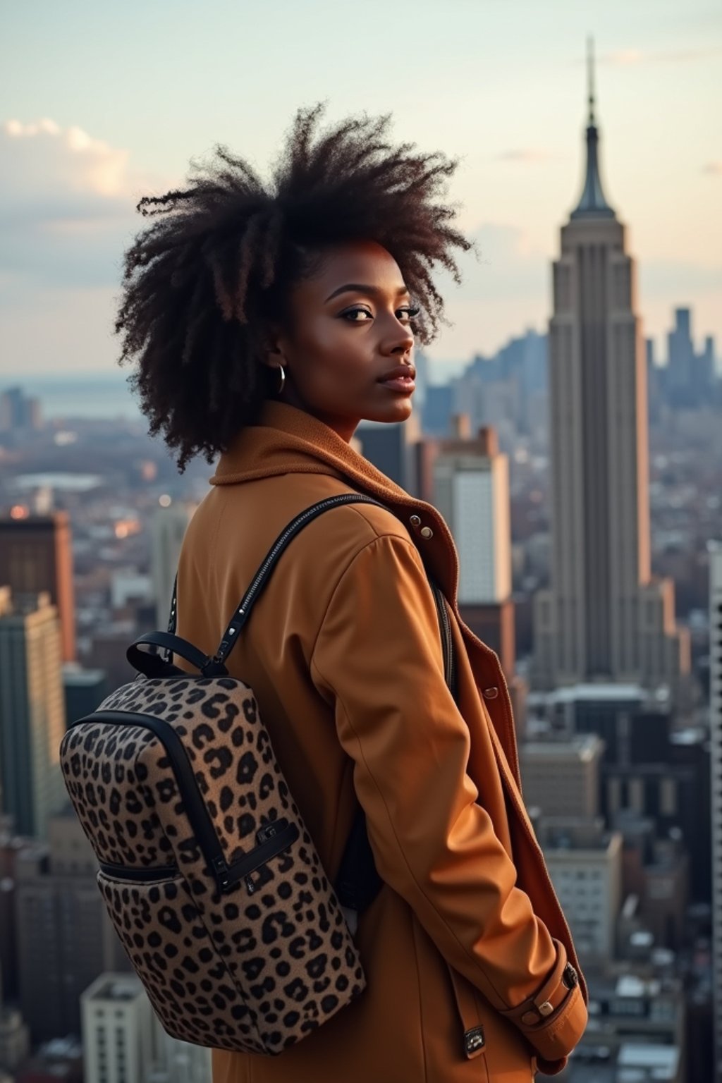 woman as digital nomad in New York City with Manhattan in background