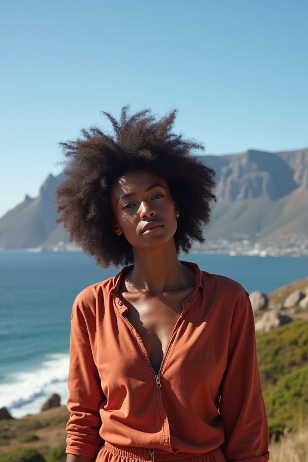 woman as digital nomad in Cape Town with the Table Mountain in the background