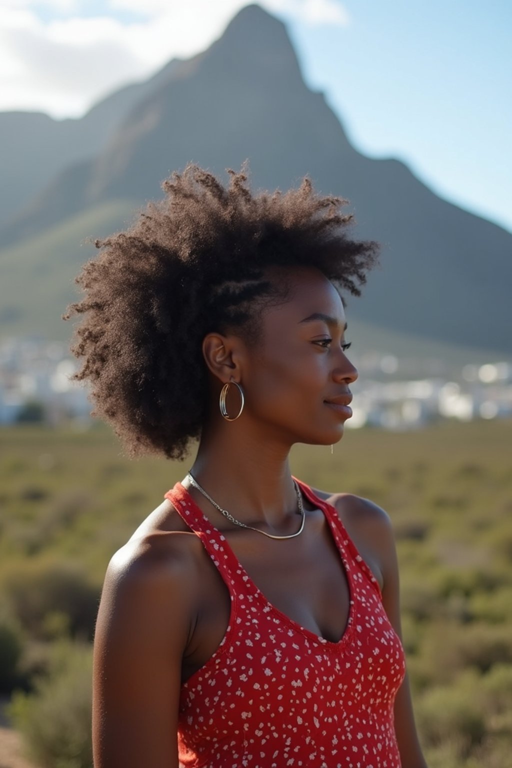 woman as digital nomad in Cape Town with the Table Mountain in the background