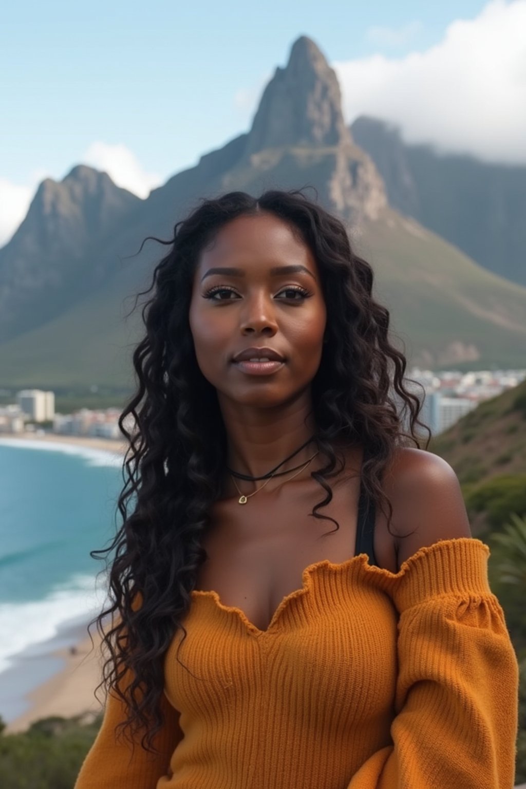 woman as digital nomad in Cape Town with the Table Mountain in the background