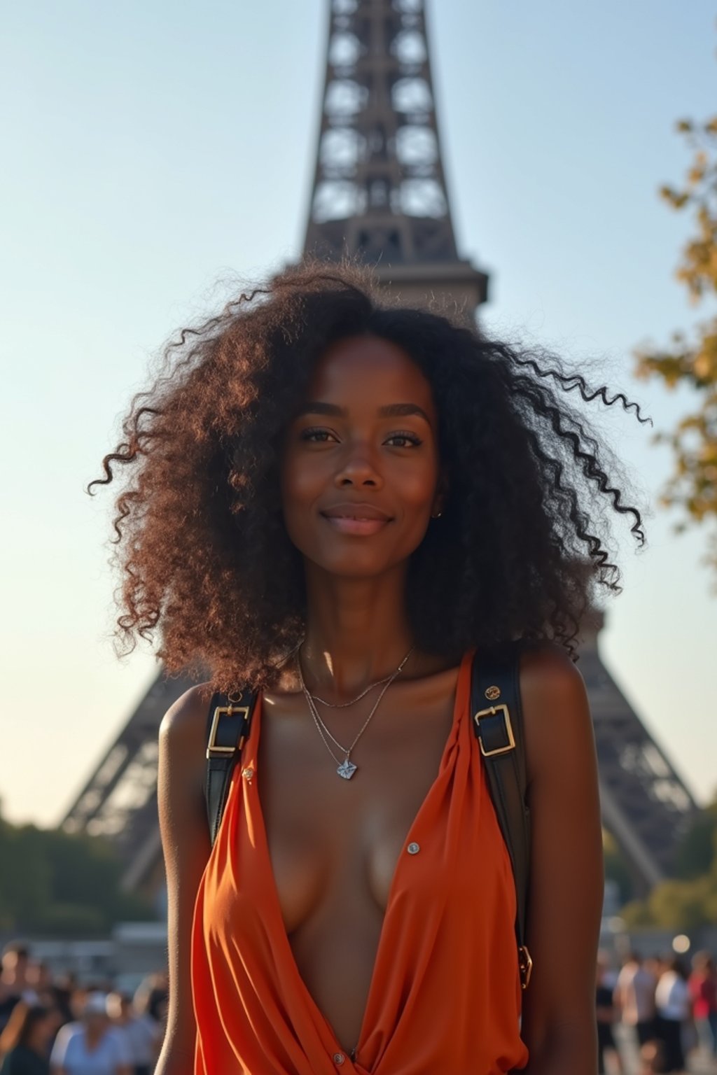 woman as digital nomad in Paris with the Eiffel Tower in background