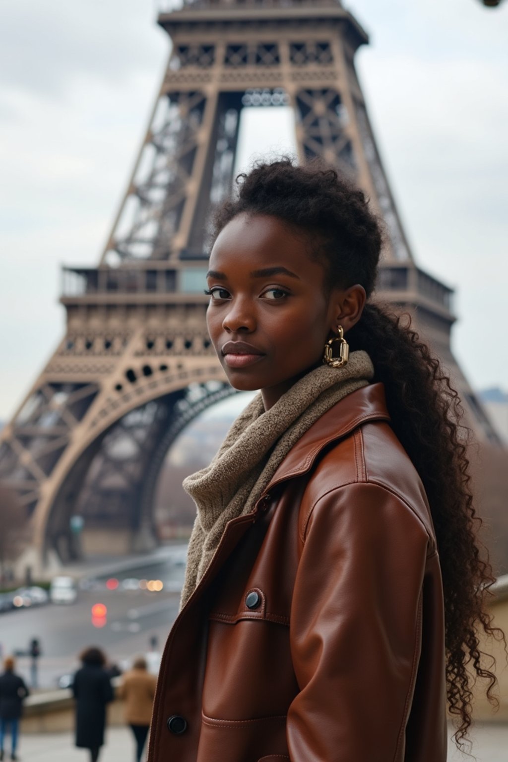 woman as digital nomad in Paris with the Eiffel Tower in background