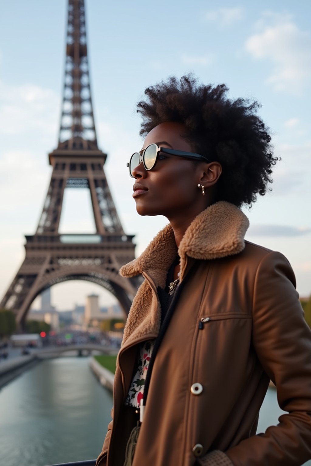 woman as digital nomad in Paris with the Eiffel Tower in background