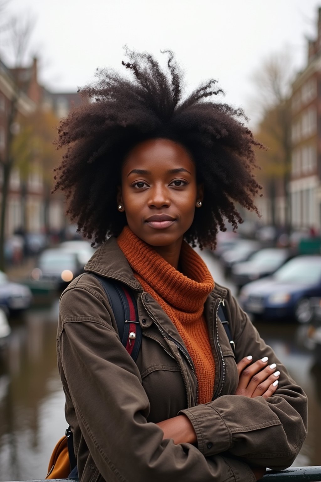 woman as digital nomad in Amsterdam with the Amsterdam Canals in background