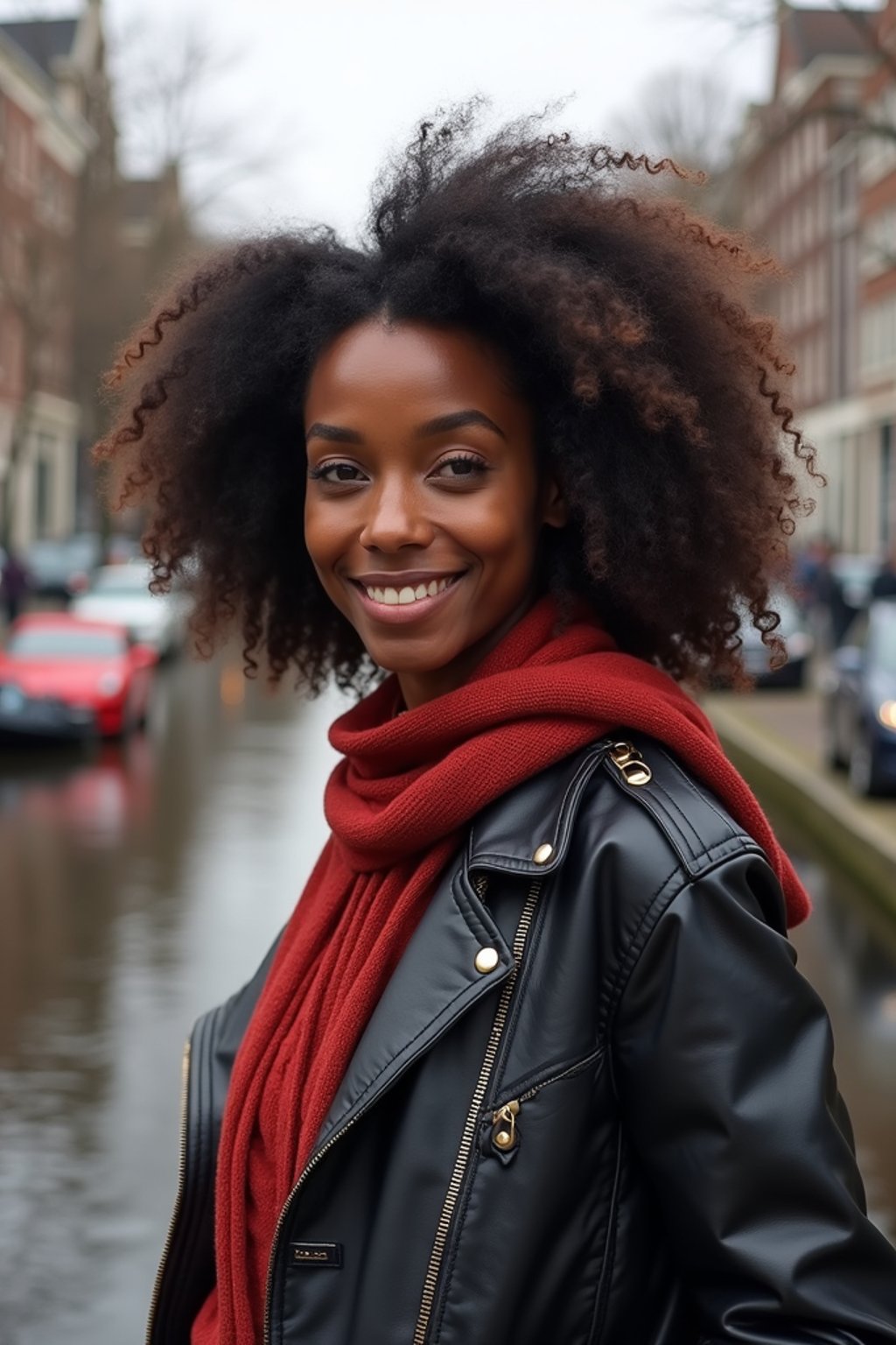 woman as digital nomad in Amsterdam with the Amsterdam Canals in background