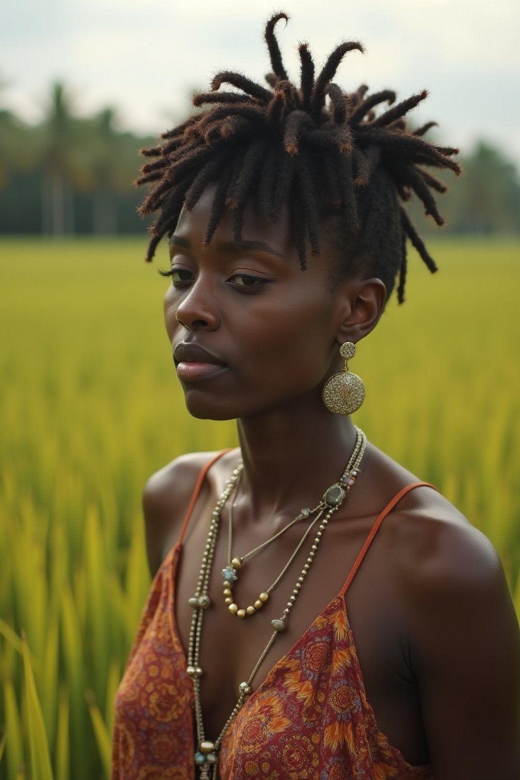 woman as digital nomad in Canggu, Bali near rice fields