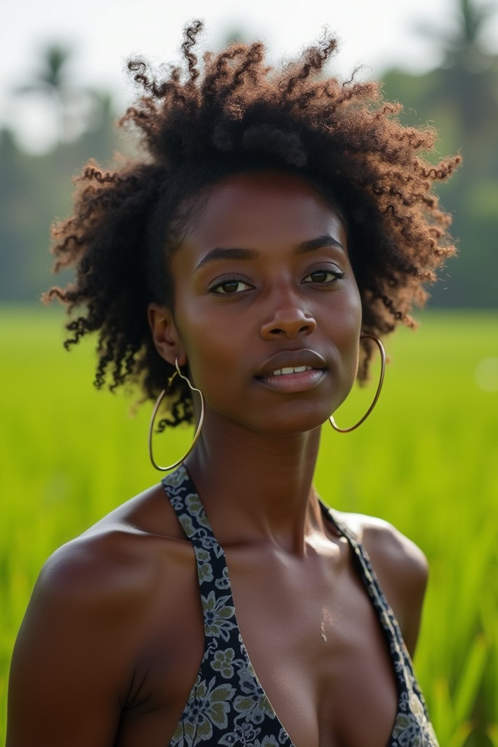 woman as digital nomad in Canggu, Bali near rice fields