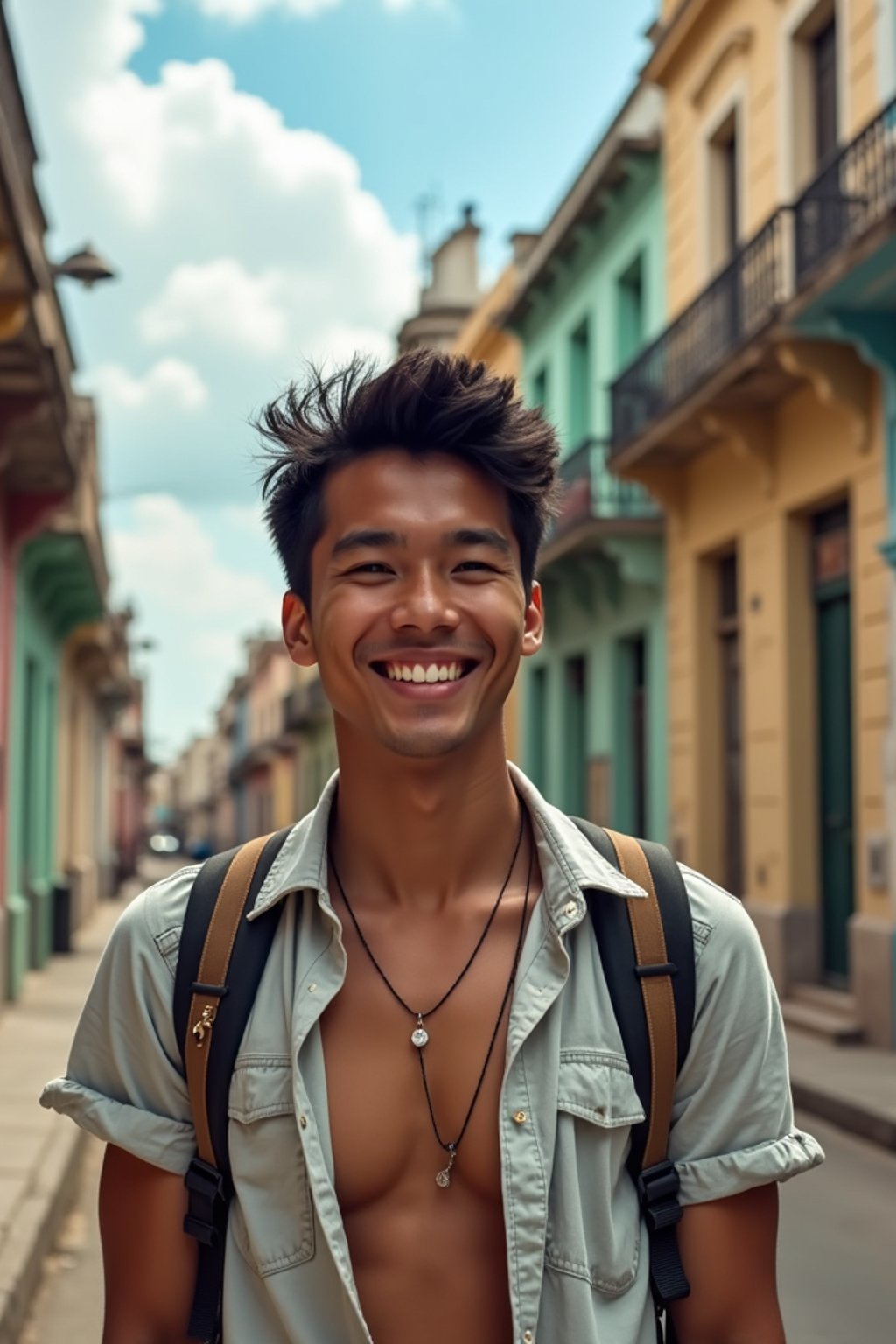 man as digital nomad in Havana with the colorful old town in the background