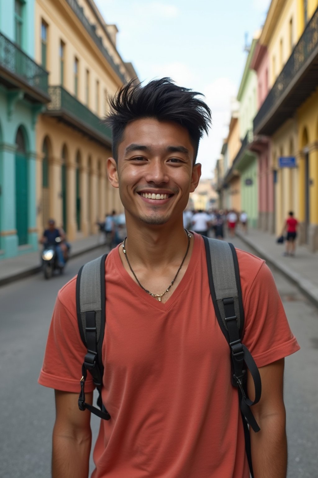 man as digital nomad in Havana with the colorful old town in the background