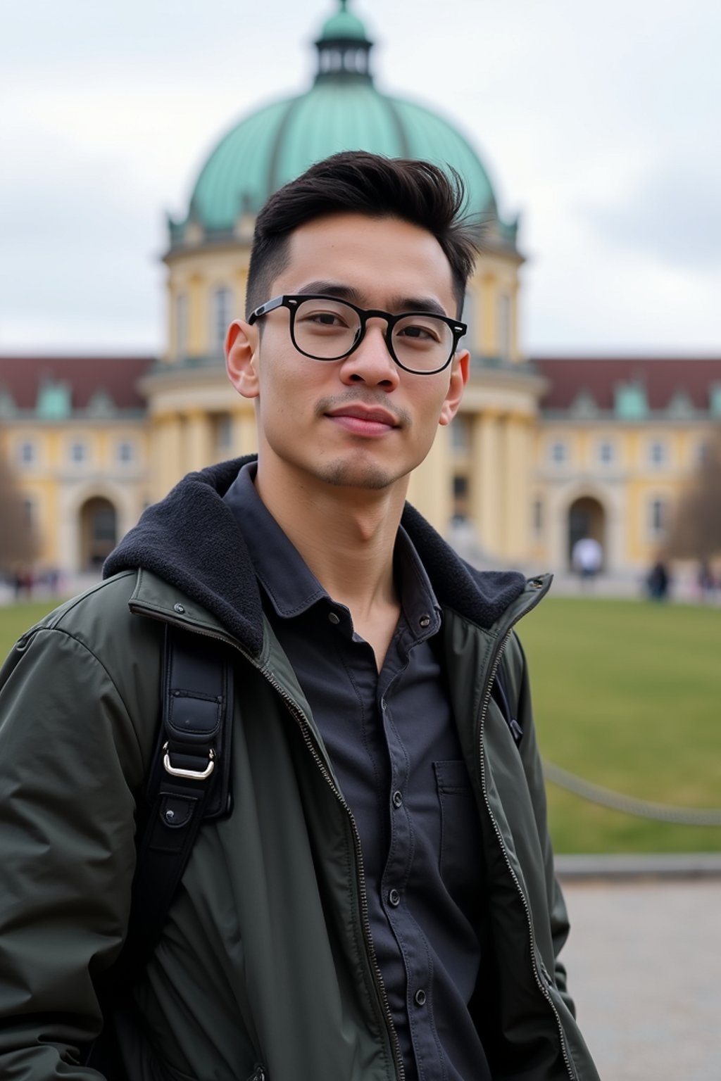 man as digital nomad in Vienna with the Schönbrunn Palace in the background