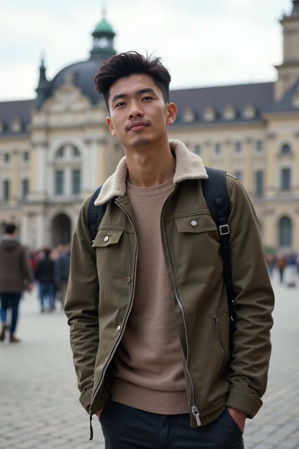 man as digital nomad in Vienna with the Schönbrunn Palace in the background