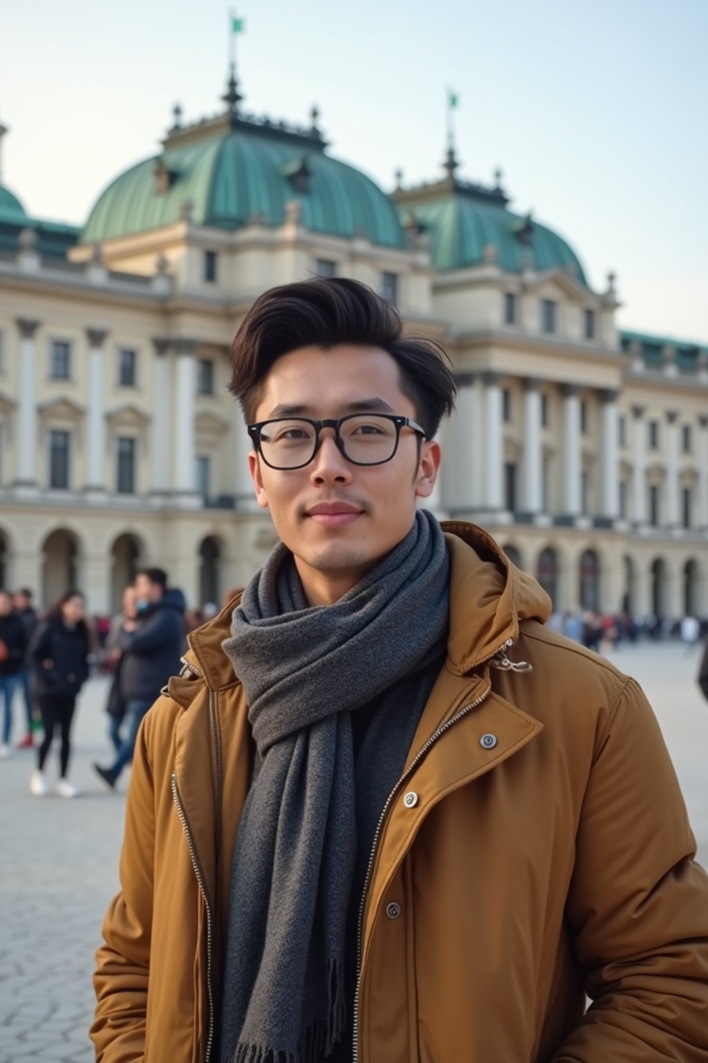 man as digital nomad in Vienna with the Schönbrunn Palace in the background