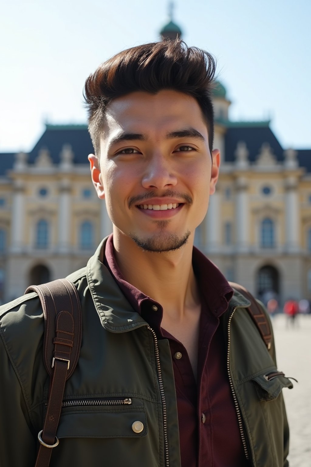 man as digital nomad in Vienna with the Schönbrunn Palace in the background