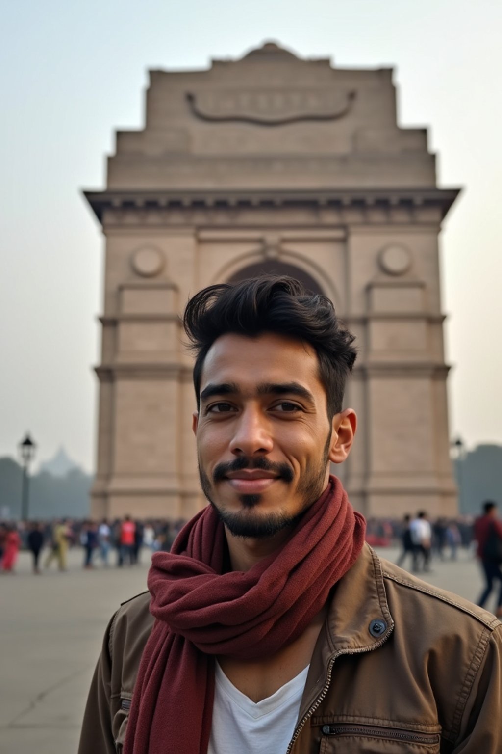 man as digital nomad in Delhi with the India Gate in the background