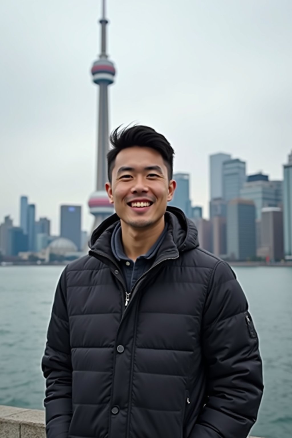 man as digital nomad in Toronto with the CN Tower in the background