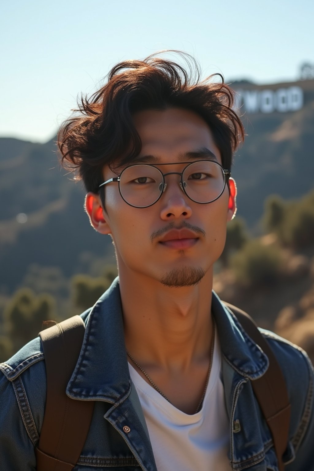 man as digital nomad in Los Angeles with the Hollywood sign in the background