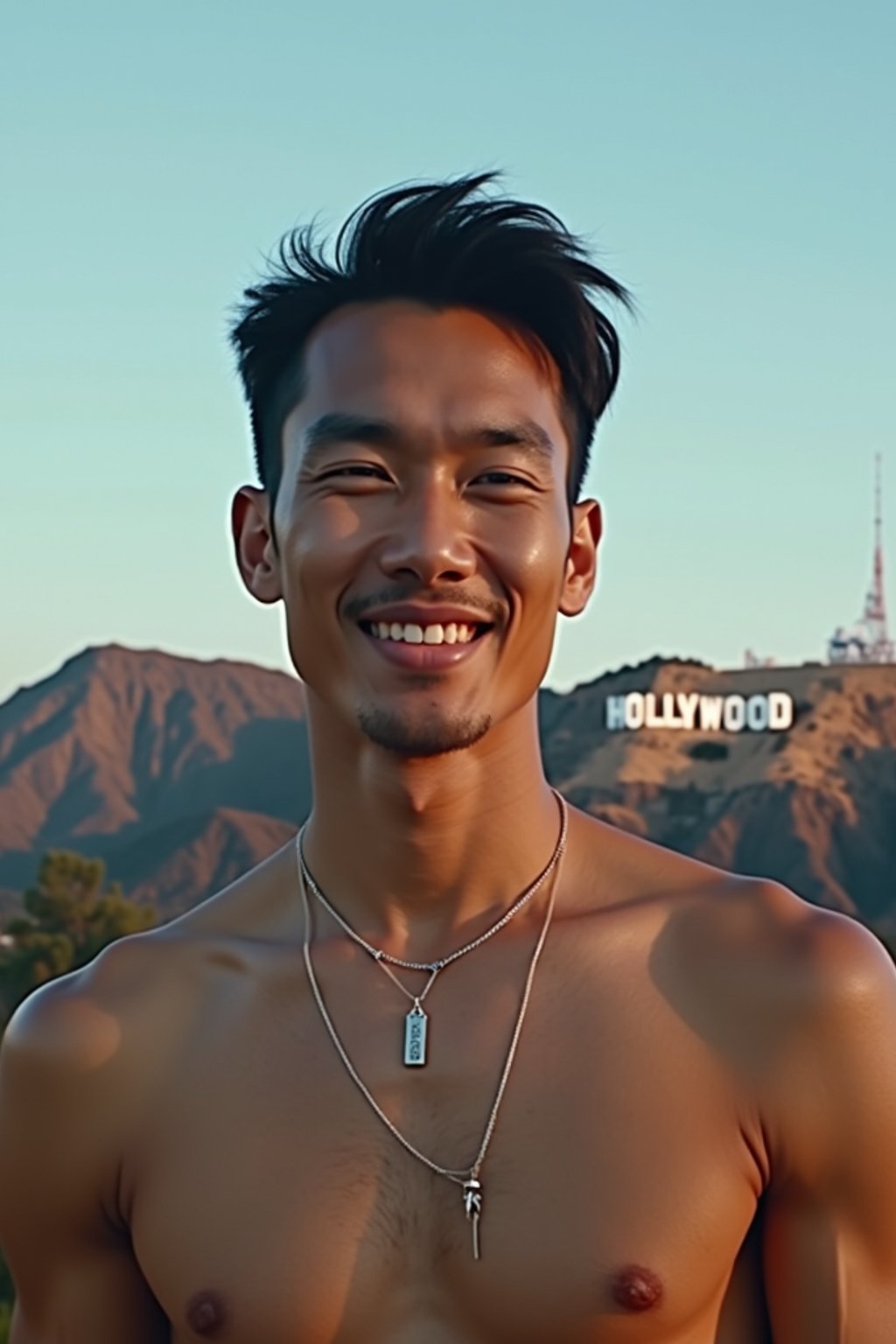 man as digital nomad in Los Angeles with the Hollywood sign in the background