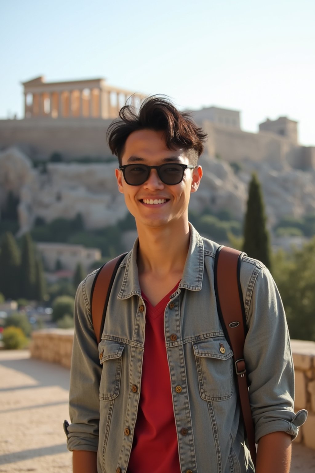 man as digital nomad in Athens with the Acropolis in the background