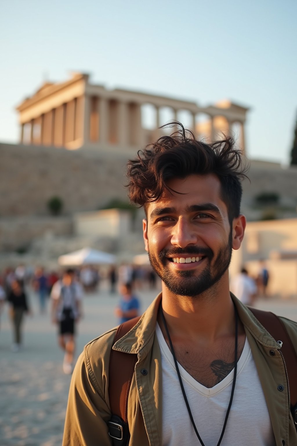 man as digital nomad in Athens with the Acropolis in the background