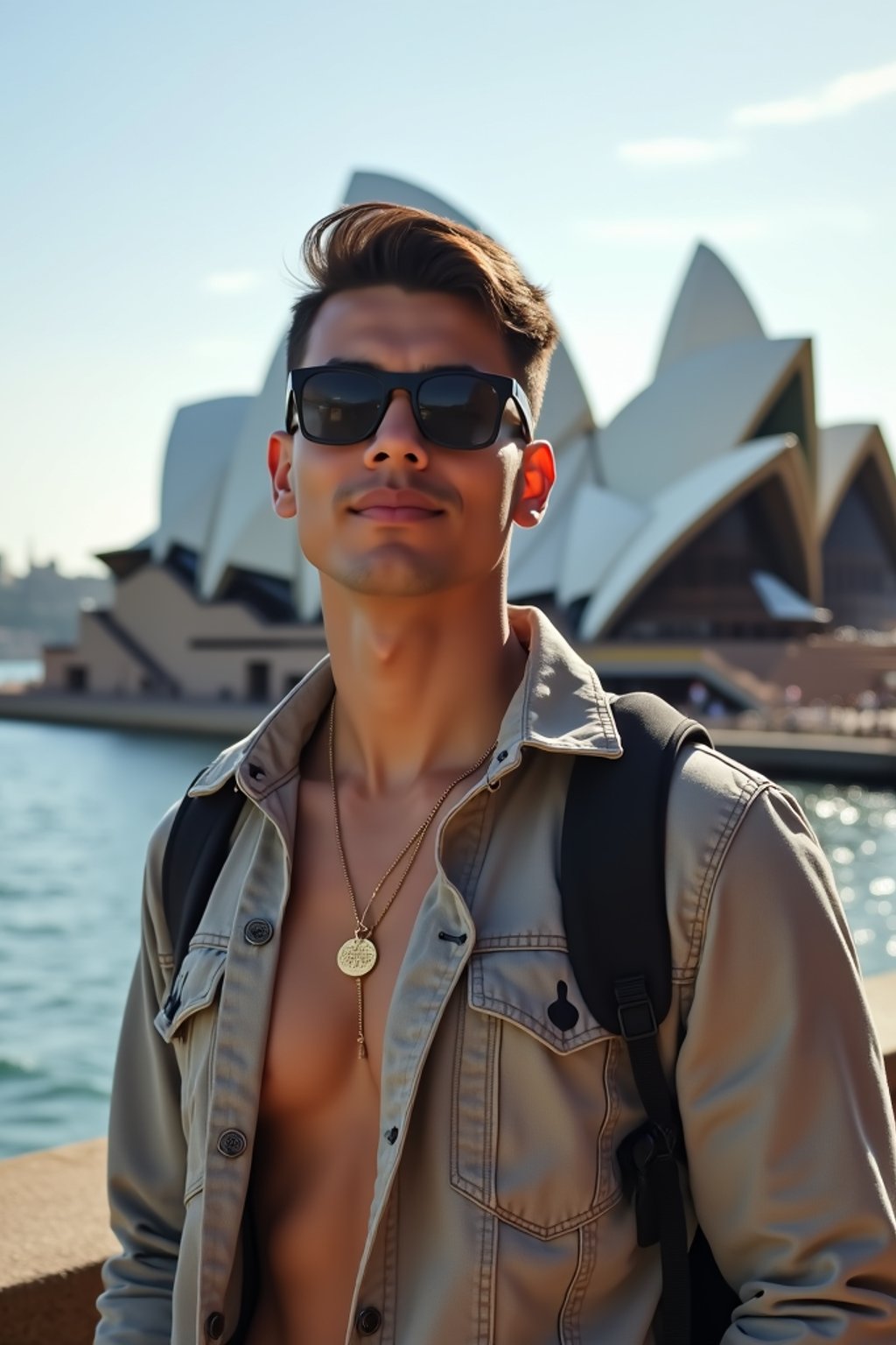 man as digital nomad in Sydney with the Sydney Opera House in the background